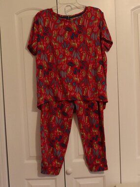 Secret Treasures Two Piece Colorful Pajama Set Short Sleeve Long Pant Sz Large
